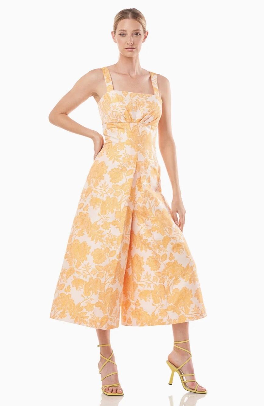 Kay Unger Ingrid Empire waist jumpsuit Sz. 8 floral yellow NWOT